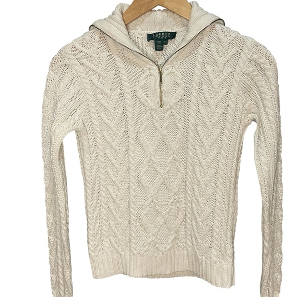 Ralph Lauren Women's Cream Cable Knit Mockneck Sweater - Picture 1 of 4